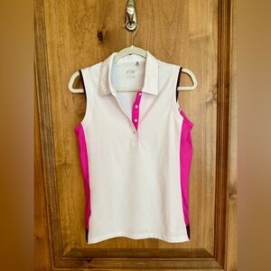 White and Pink Sleeveless Golf Polo